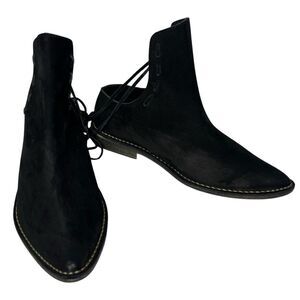 Free People Ajax Black Suede Lace Back Tie Ankle Women’s Booties Sz 37/US 6.5
